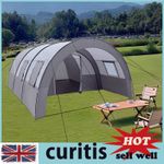 Grey Camping Tunnel Tent Camping Tent with Carry Bag Family Tunnel Tent