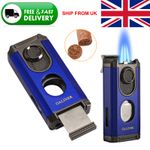 Blue Travel Cigar 3 Jet Flame Torch Lighter Stainless Guillotine Cutter Punch