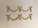 2- Vintage Gold Tone Draped Ribbon and Bow Swag Wall Decor Furniture Applique