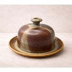Handmade Studio Pottery Stoneware Cheese Bell Dome & Plate Glazed