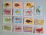 Vintage Set of Fifteen Mozambique Tropical Fish Stamps