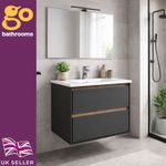 Black & Oak Wall Hung Vanity Unit & Basin Compact Bathroom Sink Unit 600mm