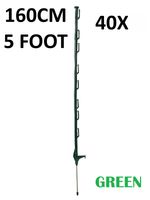 40 x 5ft (160cm) Electric Fence Green Poly Posts Stakes tape rope horse paddock