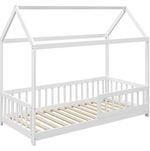 HOMCOM House-Shaped Kids Bed Frame with Guard Rails White