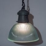 Light Blue / Turquoise Holophane Pendent, All original, Ready to fit