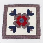 Vintage Handmade Flower Quilt Block 17" x 17" Red White Blue