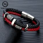 Viking Compass Bracelet Men Genuine Leather Stainless Steel Norse Runes Valknut