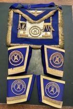 Masonic Regalia Gauntlets/ Cuffs, Apron in Blue & Gold Embroidered ( Pre-owned)