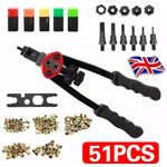 50Pcs Flat Head Riveting Nut Set With BT606 Hand Threaded Rivet Nut Gun Tool Kit