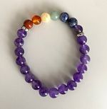 Amethyst Beaded Stretch Bracelet Purple Multicolour Round Gemstones Stackable
