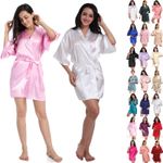 UK Plain Satin Silk Robe Wedding Bridesmaid Kimono Dressing Gown Sleepwear S-3XL