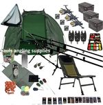  Carp Fishing Set Up Kit Full 3 Rod Rods Reels Chair Tackle Shelter Net Bait  