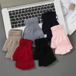1 Pair Black Fingerless Gloves Men Women Knitted Wrist Warmers Winter Cycling 
