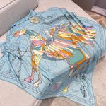 Scarf Hermes Pegasus Print Cashmere Silk Shawl Blue Multicolor 136 x 136 cm