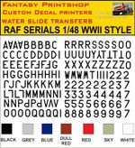 RAF SERIALS NUMBER LETTERS PLANES MODELS WATER SLIDE TRANSFERS, DECALS KITS 1/48