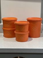 Tupperware Vintage Set of 5 Servalier Stacking Canisters Orange Starburst  
