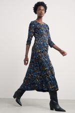 Seasalt Women's Regular Veronica Midi Dress Jersey Drawn Floral Maritime