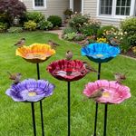 1PC Flower Shape Bird Bath Stake Garden Bird Feeder Animals Drinking Cup
