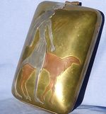 BORZOI SALUKI MIRIAM MARSHALL METAL CLUTCH SIGNED 6" dog lady flapper deco