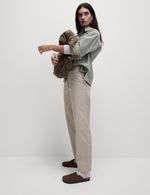 M&S Womens Cotton Ankle grazer Straight All Day Chino Trousers in Light Beige