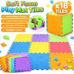 18 Pack Soft Play Mats Eva Foam Interlocking Safety Floor Tiles Activity 30cm