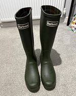 Barbour Green Knee High Wellington Boots with Tartan Lining, UK 10