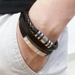 Men's Leather Bracelet 21CM Stainless Steel Multilayer Braided Rope Fashion Jewe