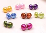 Beautiful 8Pairs 8Colors 7-8mm Akoya Cultured Pearl silver stud earrings AAA