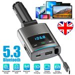 Retractable Car Charger FM Transmitter Bluetooth 5.3 Adapter Fast Charging USB-C