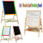 2 in 1 KIDS WOODEN EASEL BLACKBOARD WHITEBOARD CHILDRENS DRAWING ART CHALK BOARD
