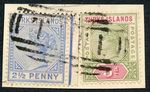 Turks and Caicos SG72 5d Olive-green and Carmine And 2 1/2d ultramarine on piece