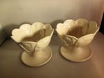 2 Vintage White Ceramic Pedastal Dish Bowl Leaf Design 3.5x4.5 Inch