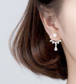 Silver Arc Ear Jacket with CZ Charm, Pearl Stud Earrings, Front Back Earrings