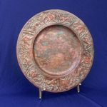 Vintage ARTS & CRAFTS Chased Copper CHARGER Tiger Elephants c1910 Sri Lanka OLD