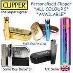 PERSONALISED ENGRAVED METAL CLIPPER LIGHTER - BLACK BLUE GOLD Christmas Gift