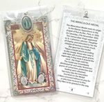 Our Lady Miraculous Medal Coloured Medal & Leaflet Prayer Card Silver Foil
