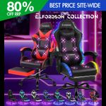 ELFORDSON Office Gaming Chair 12 RGB LED Massage Recliner Swivel Tilt Computer