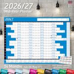 2026/2027 Mid-Year Wall Planner Calendar Wall Chart Home Office Work A2 Calender