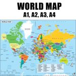 LARGE MAP OF THE WORLD POSTER - ATLAS WALL CHART EDUCATIONAL (A1, A2, A3, A4)