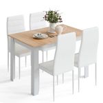 MONDEER Oak Dining Table and Chairs Set w/ 4 Faux Leather Seat Kitchen Furniture