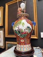 Vintage Chinese Style Ceramic Ginger Jar Table Lamp Red Floral Oriental Large