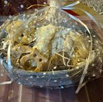 Baby Gift Basket Hamper with Plush Toy & Wooden Teether - Grey Beige White