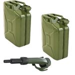 2 X 20 Litre Steel Fuel Jerry Canss & Spout - Green - Diesel, Petrol, Oil, Water