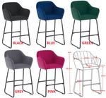 velvet Bar Stool fixed height Grey Black Pink Green Blue Breakfast  1,2,3,4