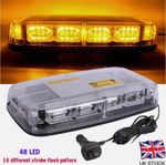 48LED Warning Strobe Amber Flashing Beacon Magnetic Car Roof Recovery Light Bar