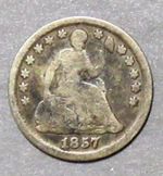 1857 Seated Liberty Half Dime Pleasing VG