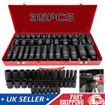35Pcs Heavy Duty Deep Impact Socket Set 1/2" Drive 6 Point Thin Wall 8MM - 32MM