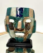 Death Mask Sculpture Mayan Aztec Abalone Turquoise Mosaic Gemstone Mexican