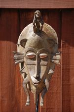 Senufo Bronze Face Mask w/Seated Male Above, Burkina Faso