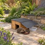 Wooden Hedgehog House Heavy Duty Shelter With Covered Feeding Station 2 Bowls